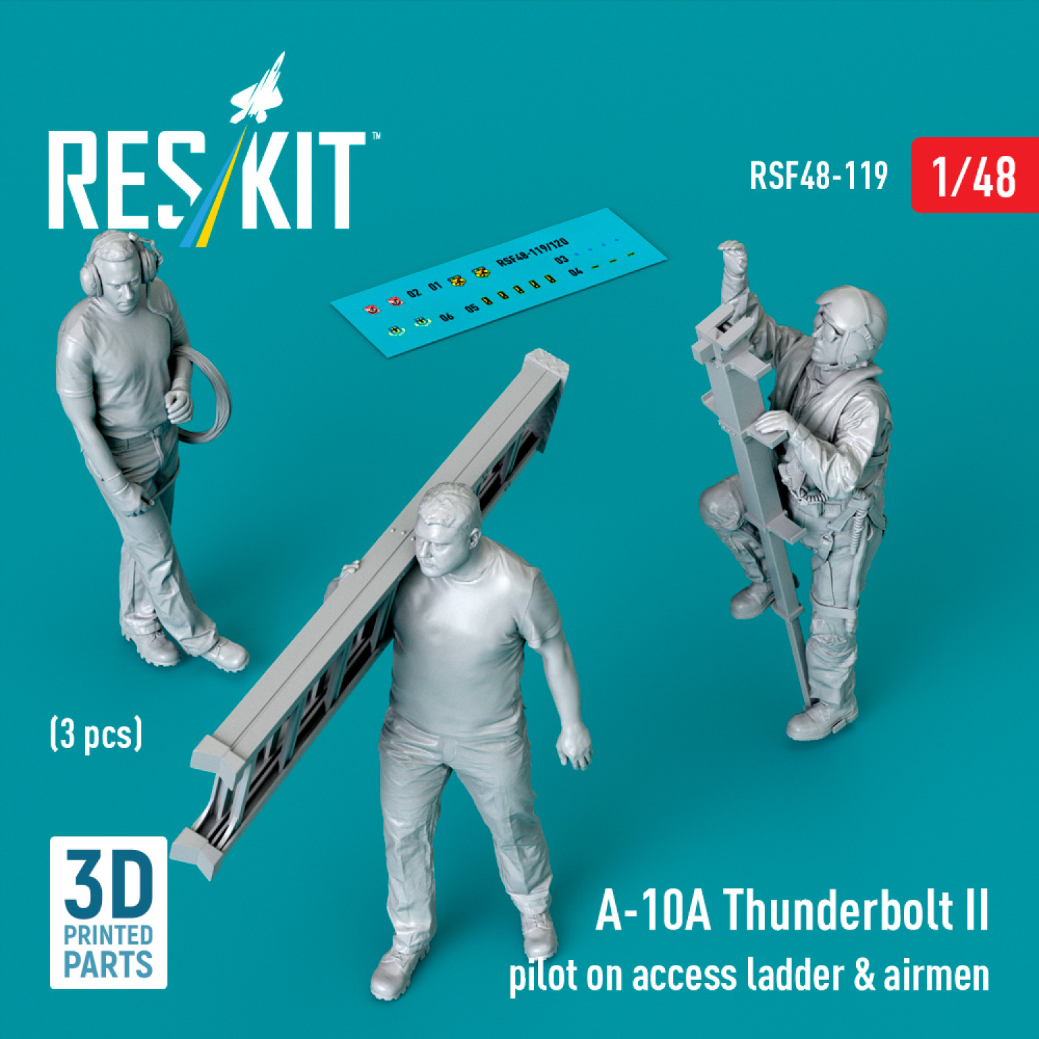 A-10A&ldquo;雷电II&rdquo;攻击机飞行员在登机梯上及机组人员（3件）（3D打印）（1/48）