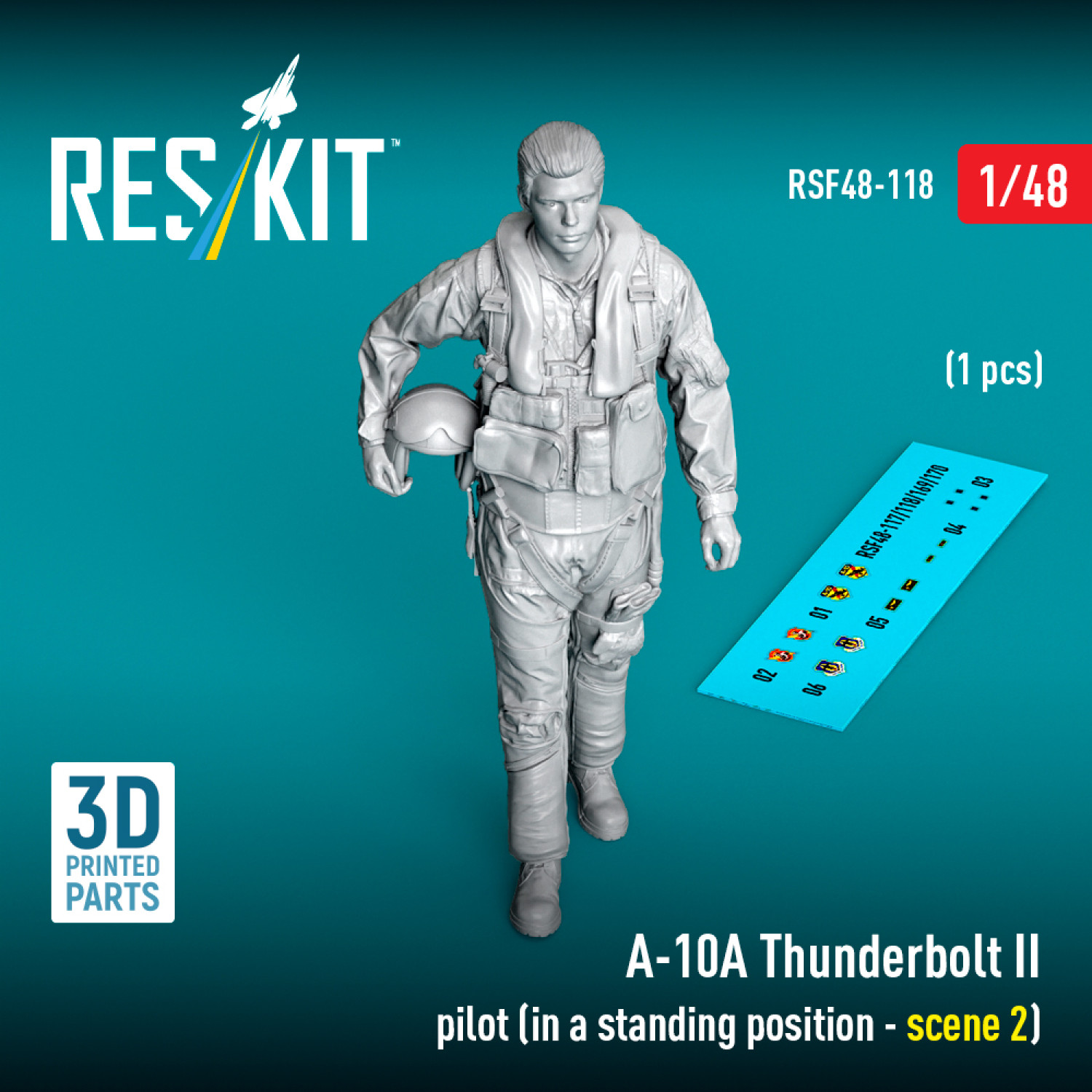 A-10A 雷电 II 飞行员（站立姿势 - 场景 2）（1 件）（3D 打印）（1/48）